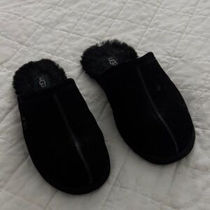UGG Black Suede Slippers with Plush Lining